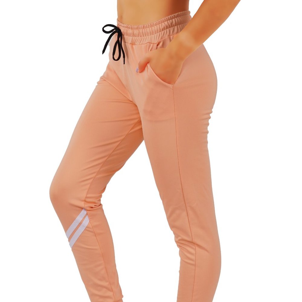 Peach Track Pants with White Stripes